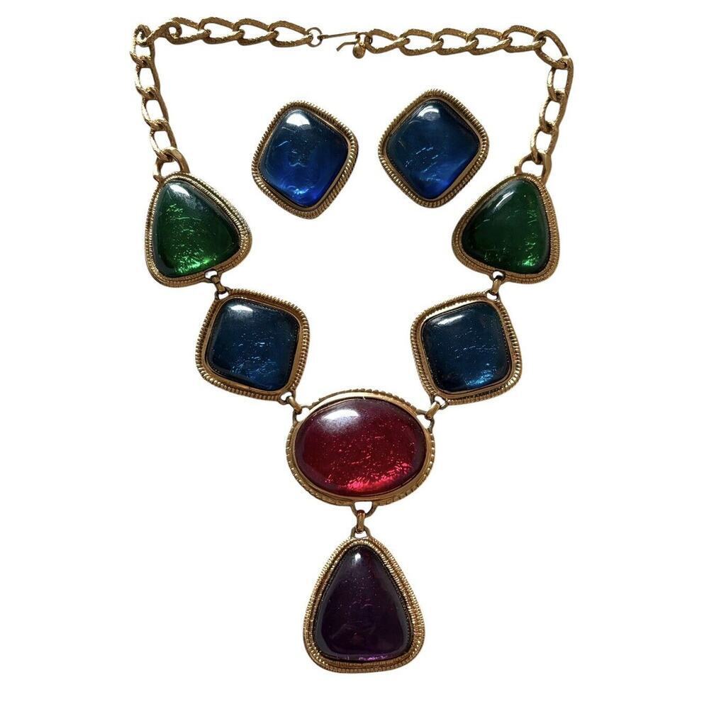 Kenneth Jay Lane KJL Avon Gripoix Caprianti Necklace Earrings Set Book Piece